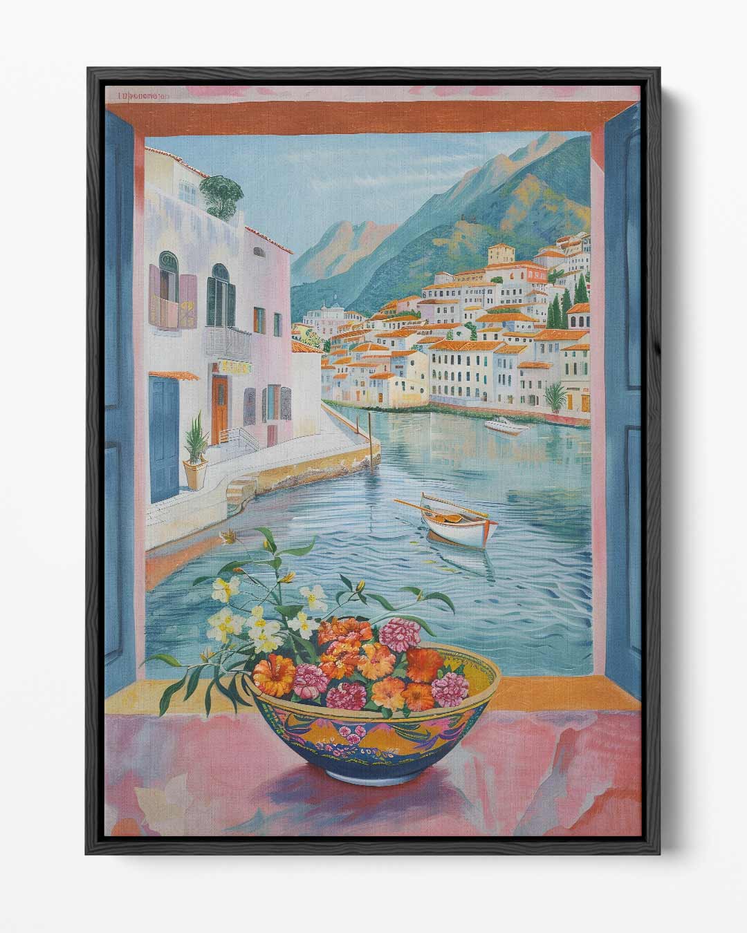 Uitzicht op een Mediterraan Dorp – portret kunstwerk als wanddecoratie