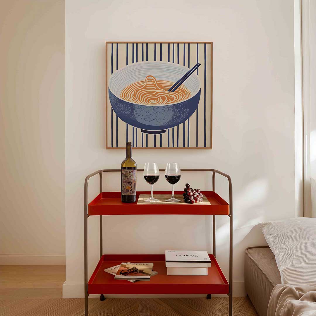 Kom met noedels – vierkante keuken wanddecoratie van WallArtistic