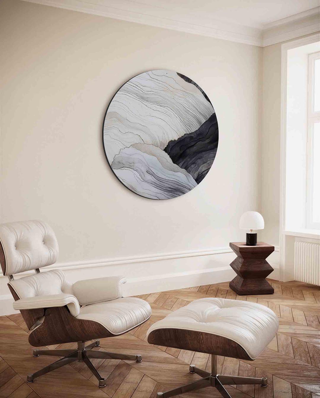 Golvende lijnen – kleurrijke ronde wanddecoratie van WallArtistic