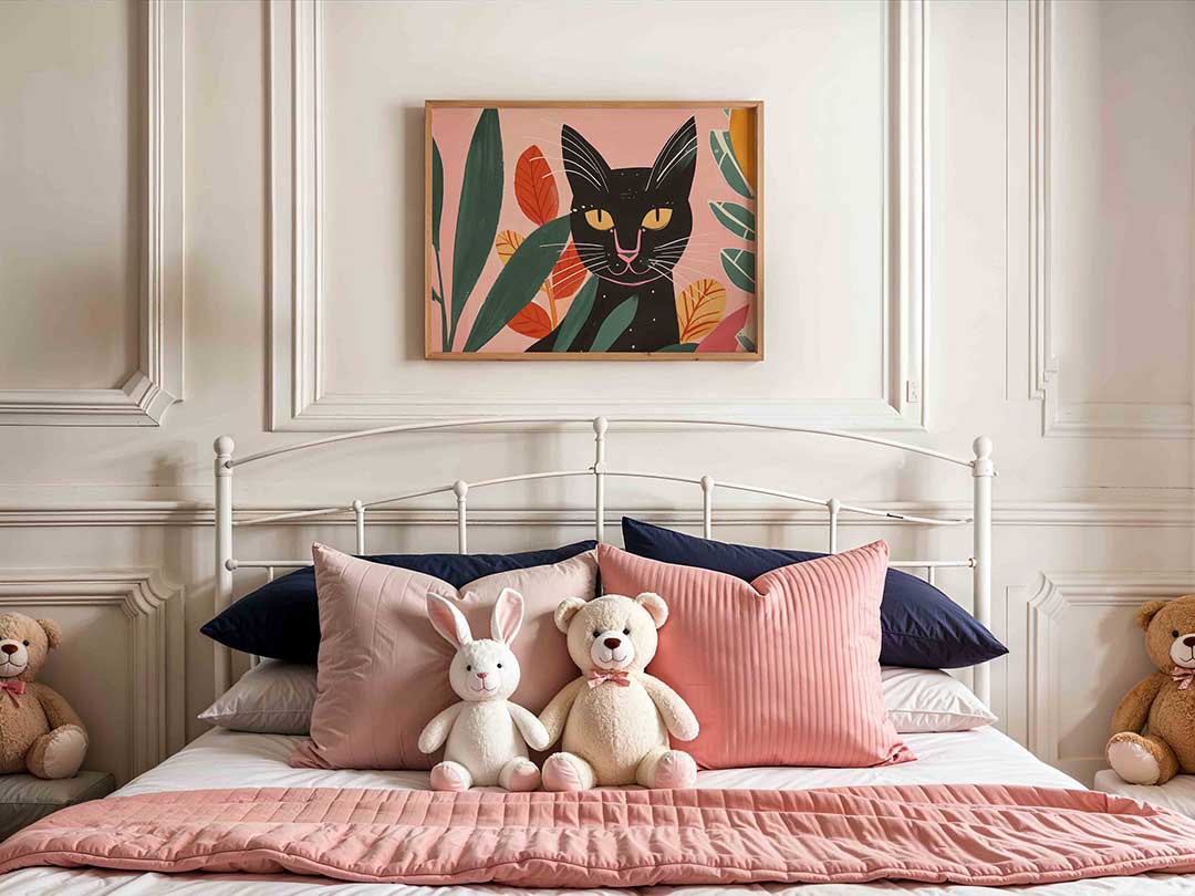 Kat met bladeren – kids poster in liggend formaat