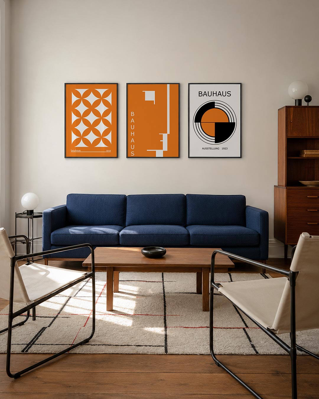 Oranje cirkelpatroon driedelige posterset – deze posterset in drie delen toont een levendig oranje patroon van overlappende