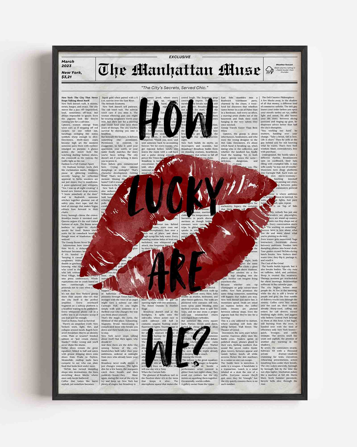 Rode lippen en tekst – Pop Art portret poster als wanddecoratie