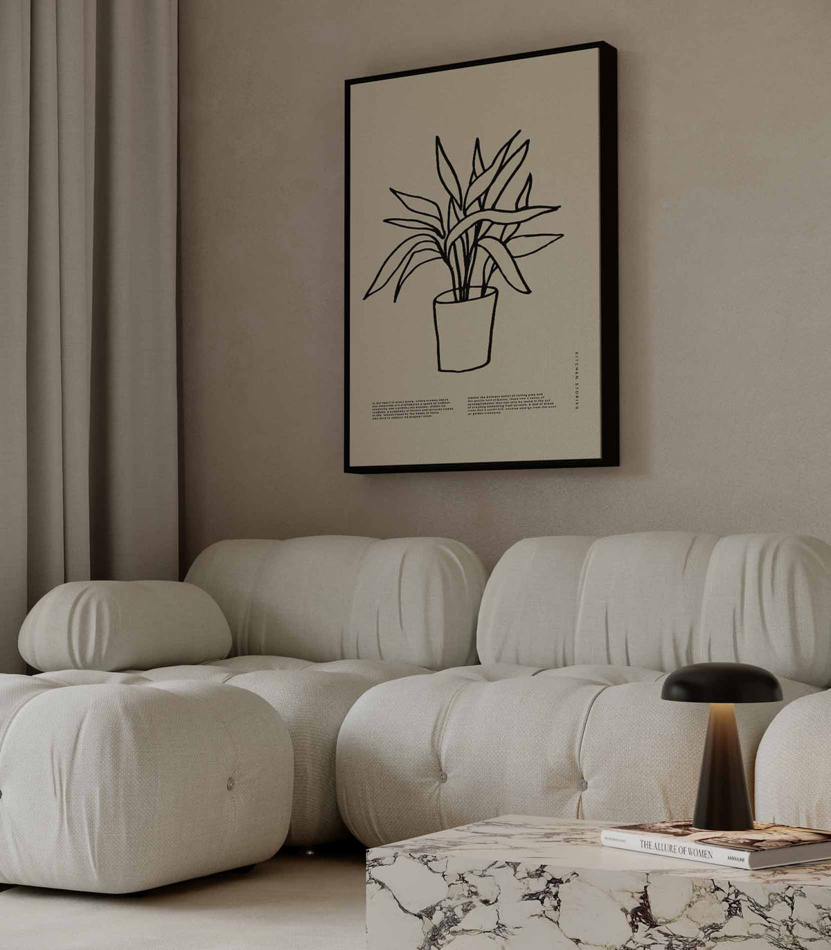 Simpele Plantenillustratie op Beigekleurige Achtergrond – modern portret kunstwerk van WallArtistic