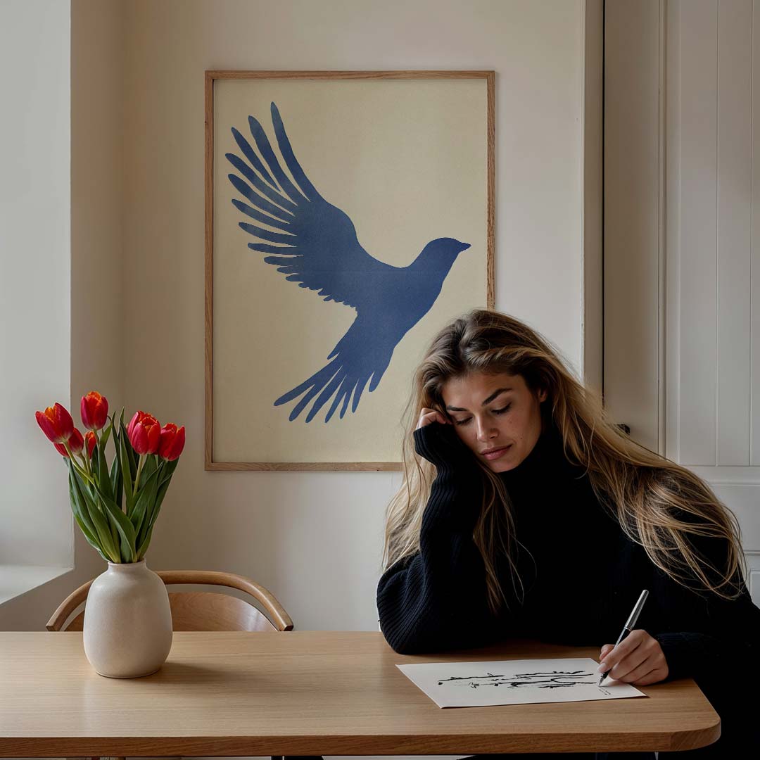 Blauwe vogel – staande muurposter met dierenthema