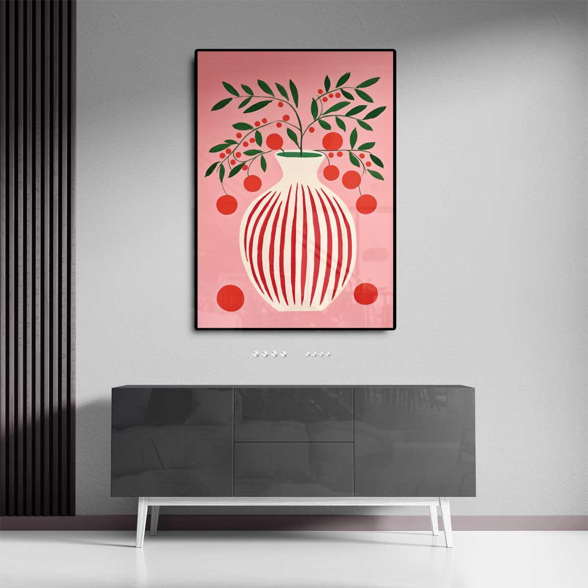 Speels Stilleven met Vaas en Bessen – staande wandkunst voor woonkamer of interieur