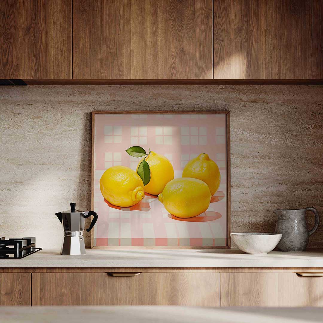 Citroenen op tafel – culinaire wandkunst als vierkante poster