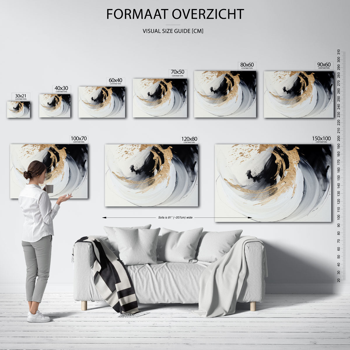 Abstracte zwart en goud – liggende muurposter met abstracte vormen
