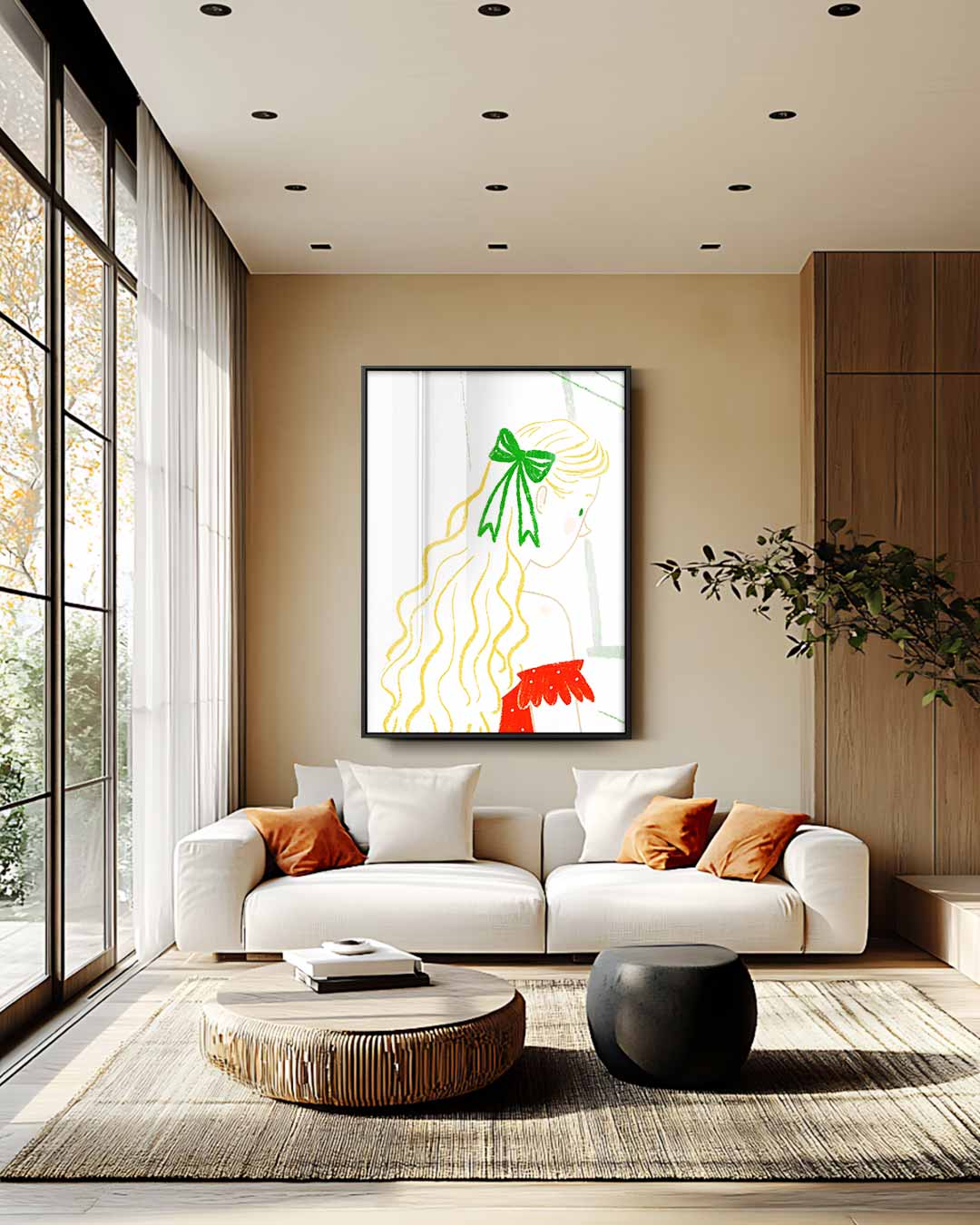 Meisje met Groene Strik – modern portret kunstwerk van WallArtistic