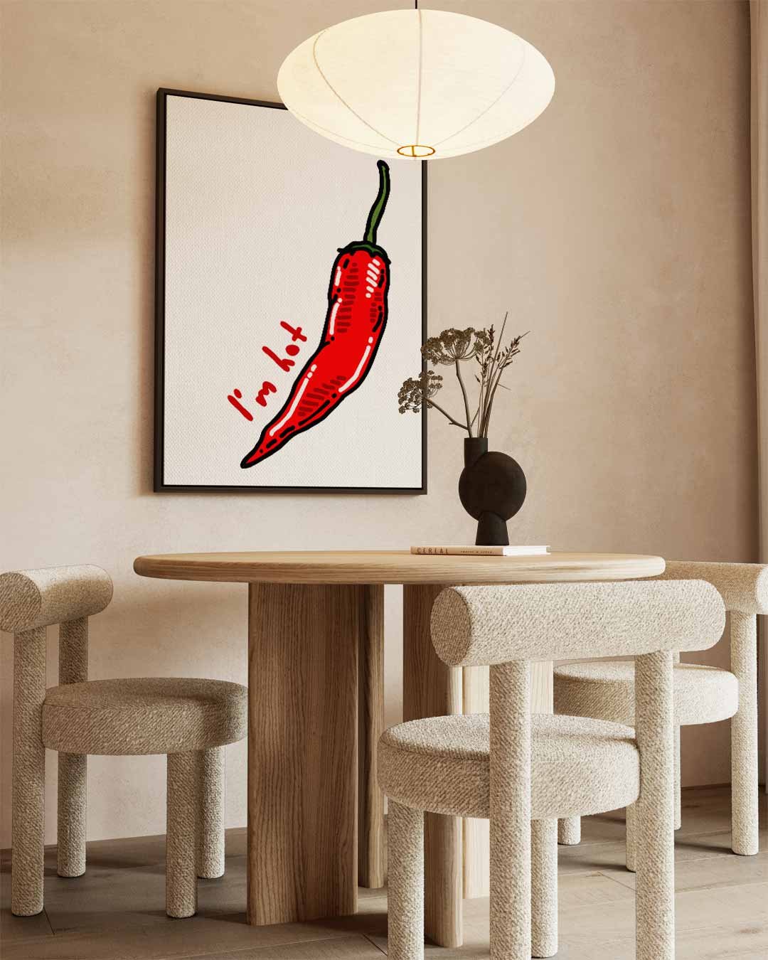Prachtige Rode Chili Illustratie – canvas wanddecoratie in portret formaat