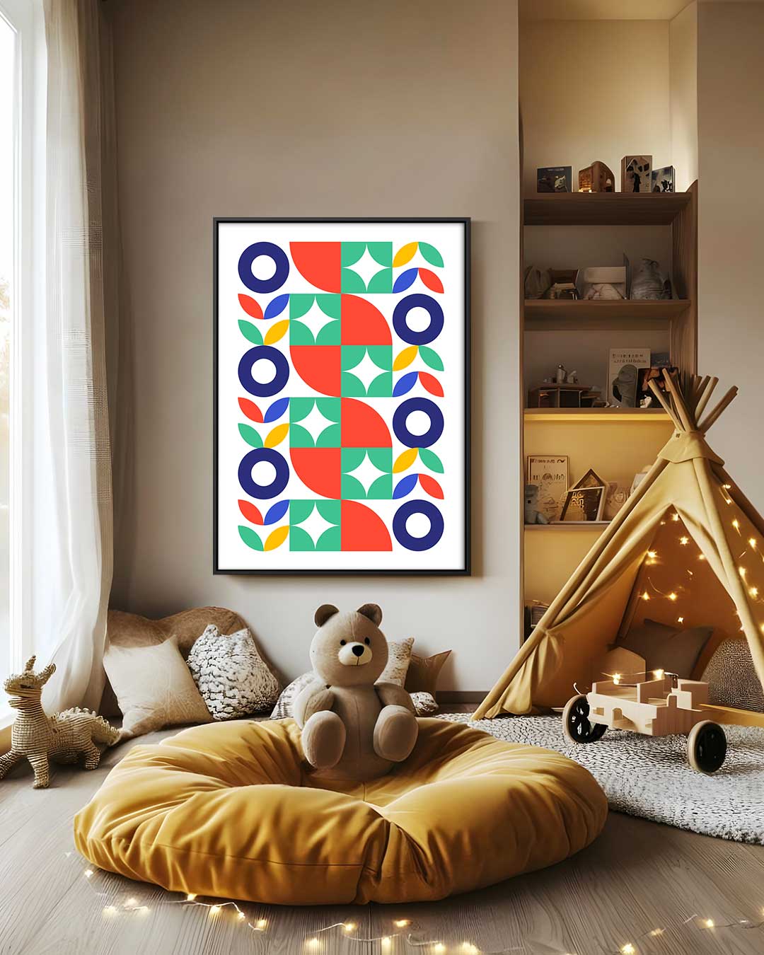 Kleurrijke Geometrische Harmonie – canvas wanddecoratie in portret formaat