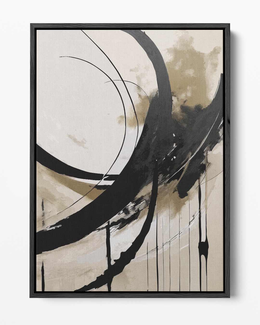 Abstracte Beweging in Zwart en Beige – portret kunstwerk als wanddecoratie