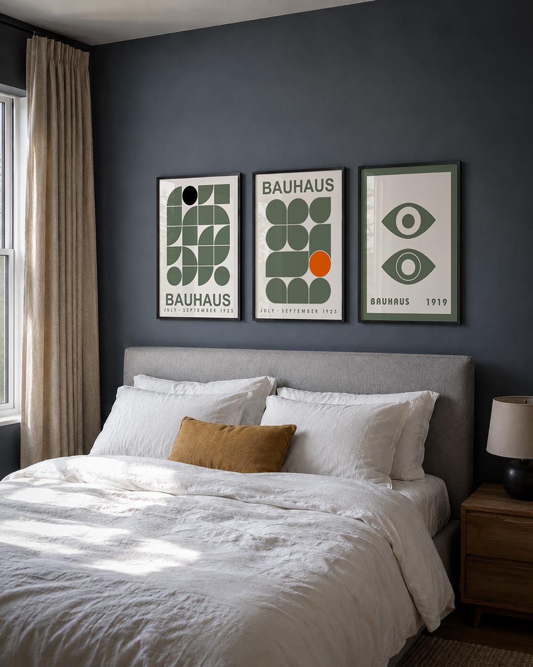 Vorm en kleurenspel posterset – detailweergave – deze posterset in drie delen toont een dynamisch lijnenspel van halve