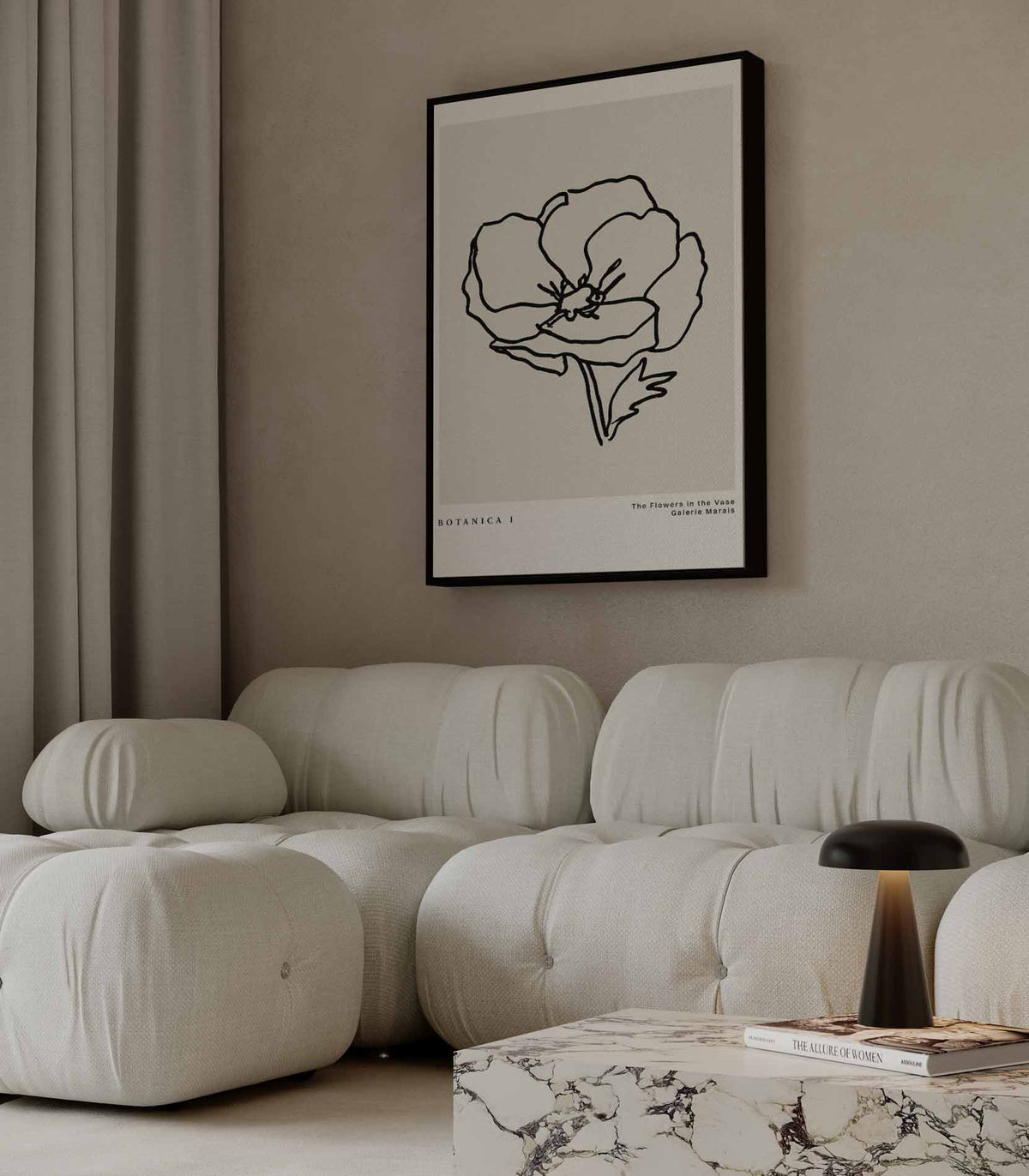 Elegante Lijntekening Bloem – plexiglas wanddecoratie in portret formaat
