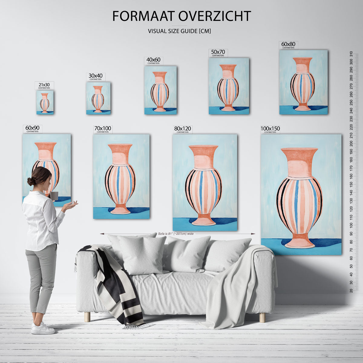 Gestreepte vaas – staande muurposter met botanisch thema