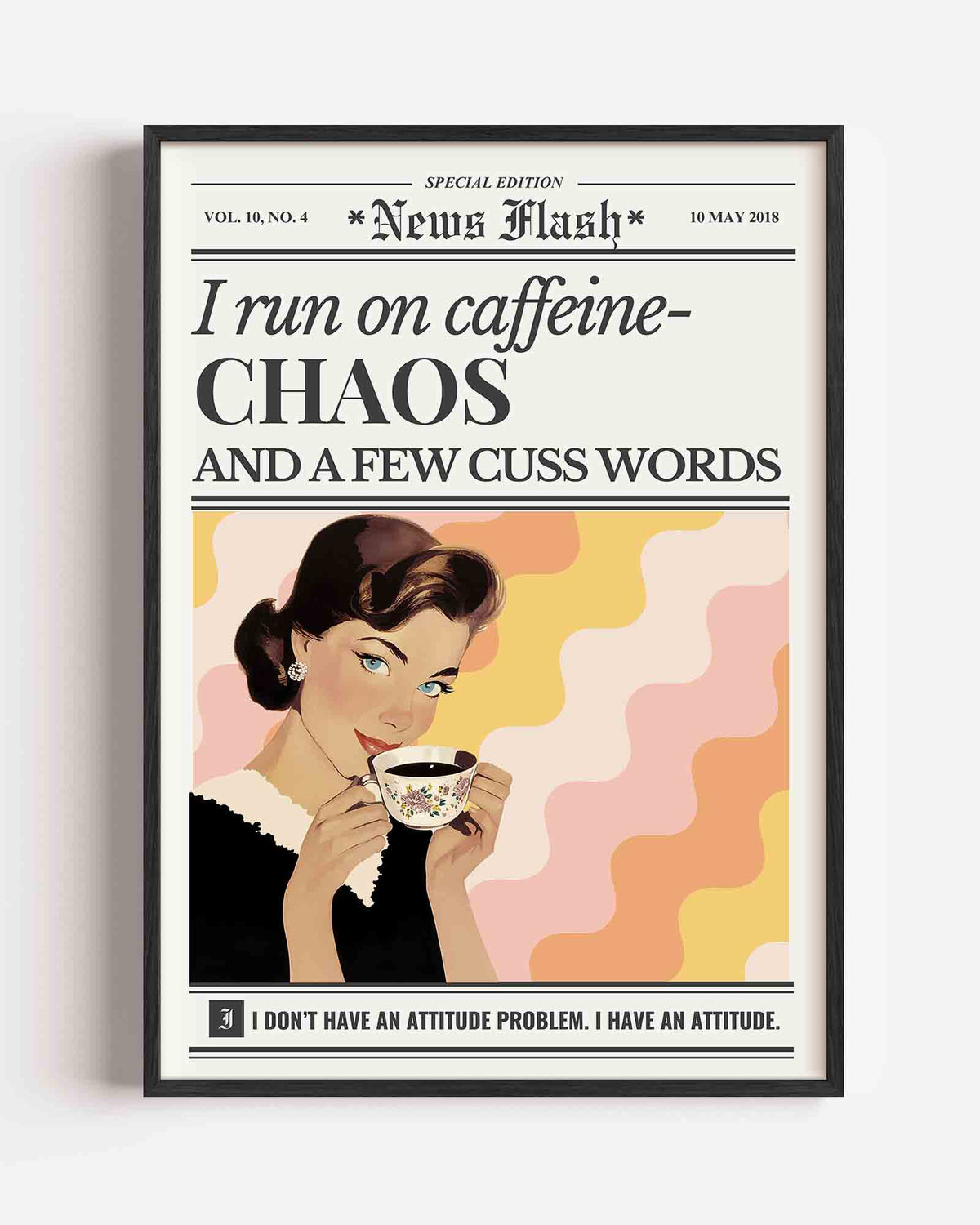 Vrouw met koffiekop – Pop Art portret poster als wanddecoratie