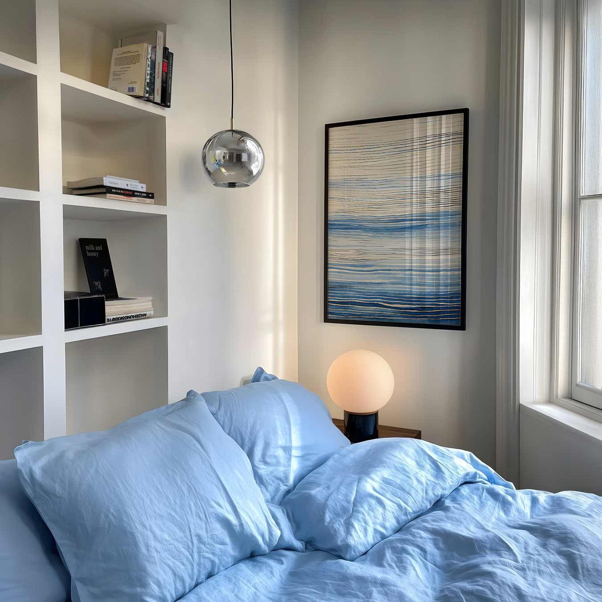 Rustgevende Zeehorizon – abstracte poster als moderne staande wanddecoratie