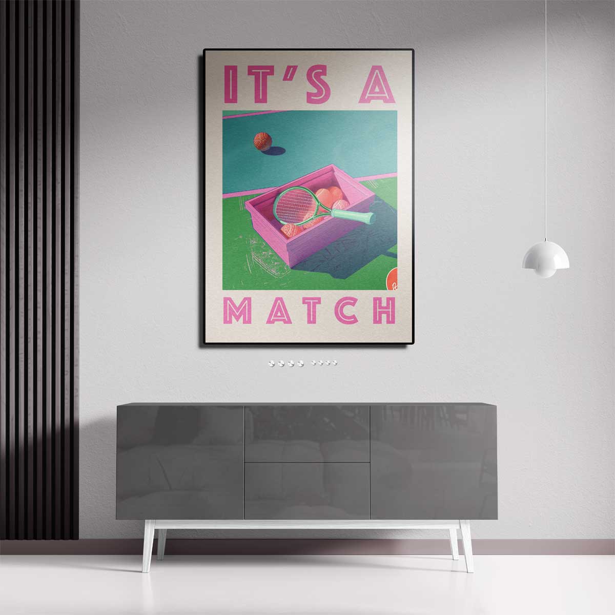 It's a Match - Retro Tennis – staand kunstwerk voor modern interieur