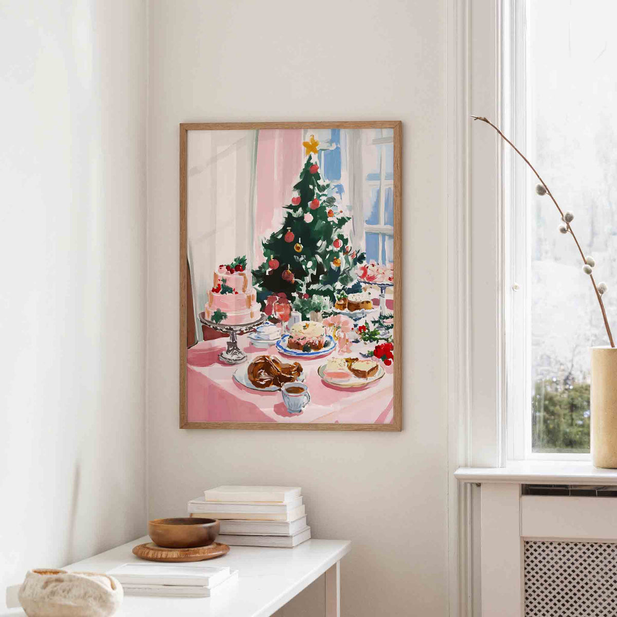Kersttafel met taart – staande kerst wanddecoratie van WallArtistic