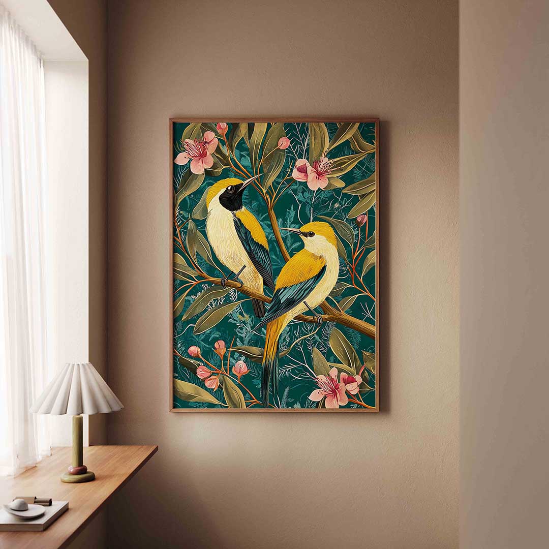 Vogels en bloemen – staande dieren wanddecoratie van WallArtistic