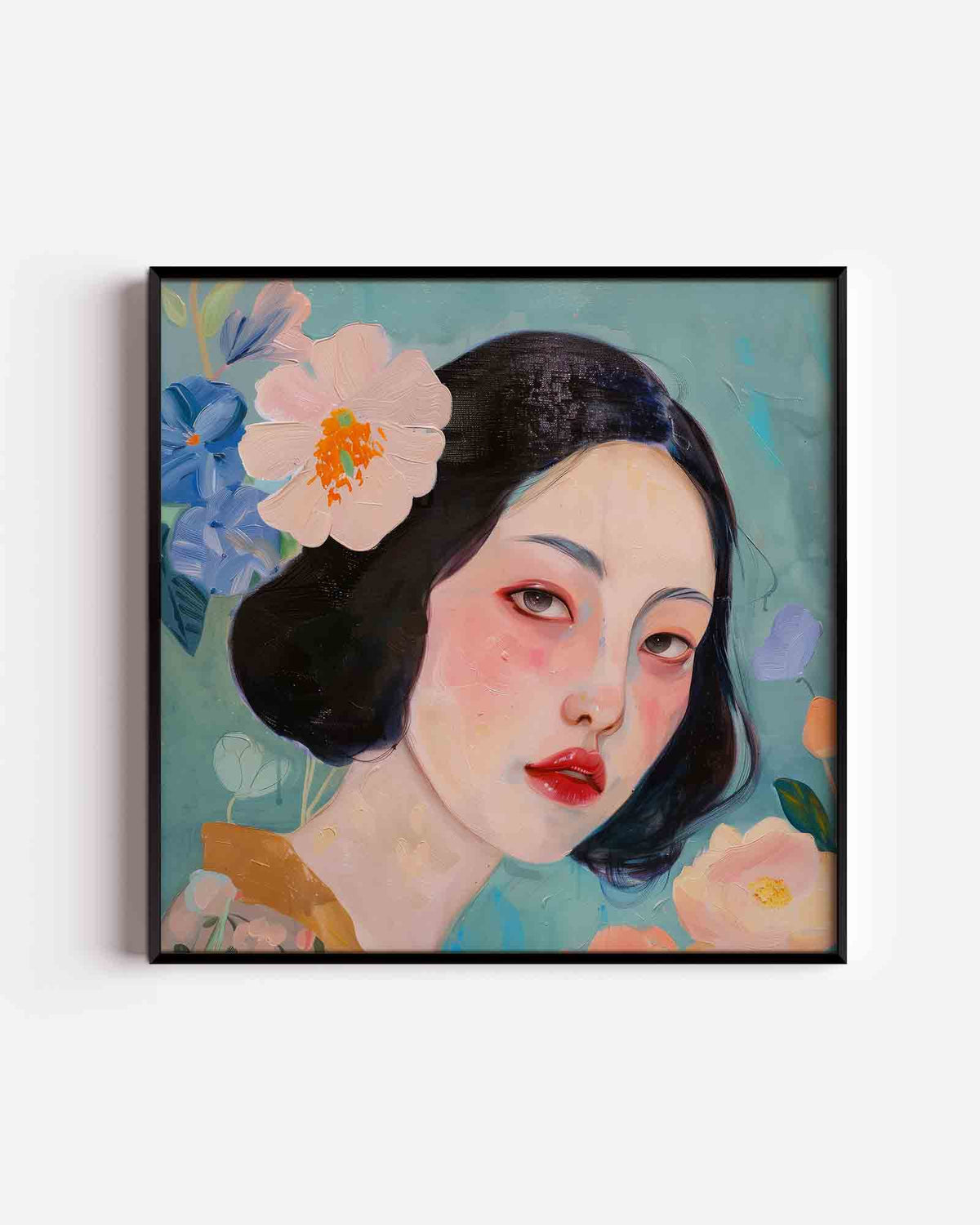 Vrouw met bloemen – design vierkante poster als wanddecoratie