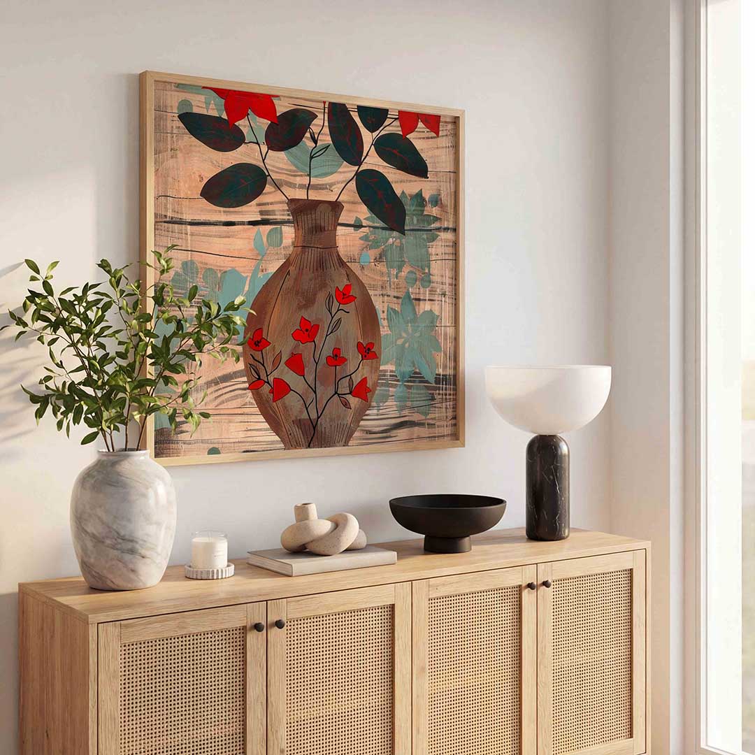 Bloemen in vaas – illustratie poster in vierkant formaat
