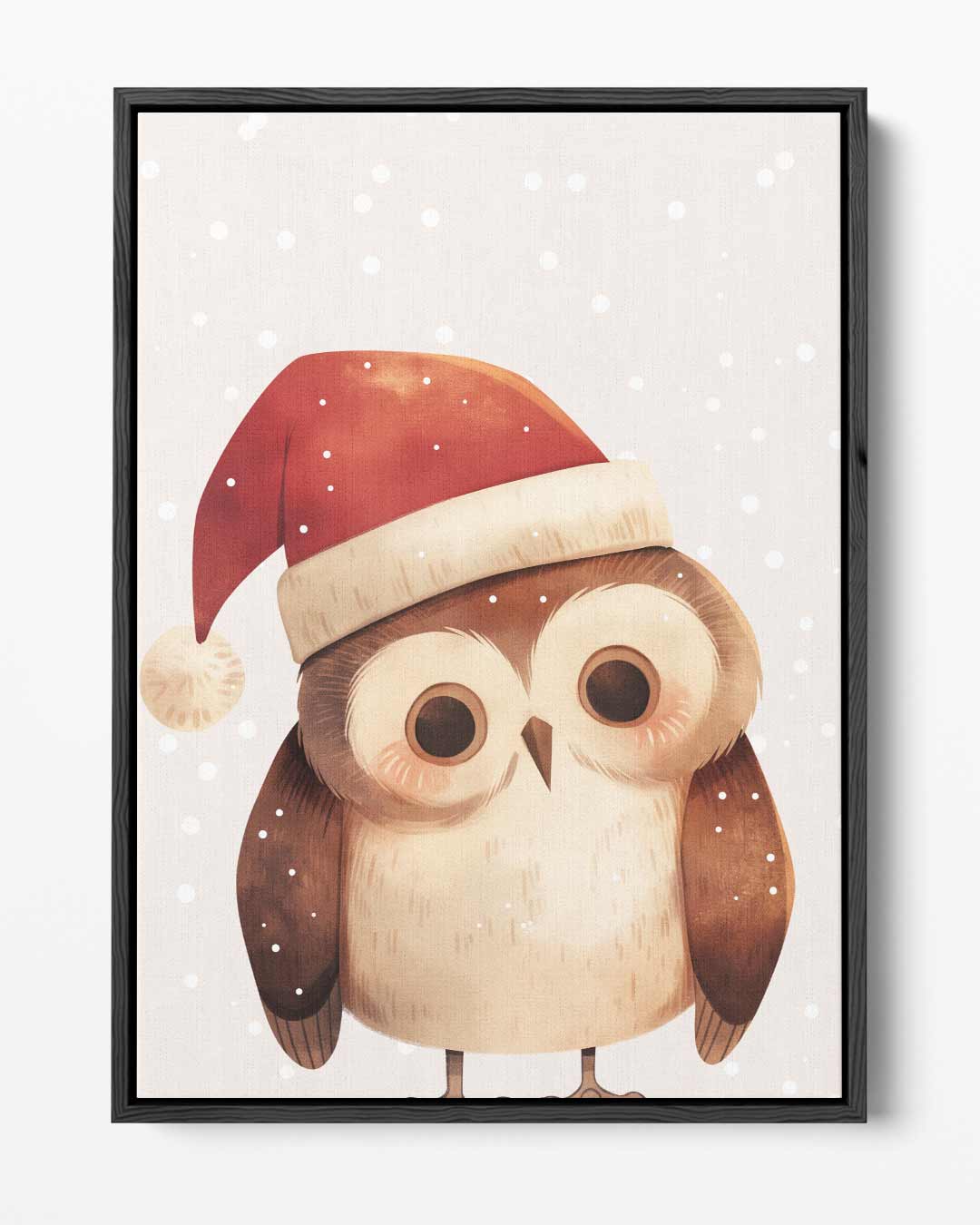 Schattige Uil met Kerstmuts – portret kunstwerk als wanddecoratie