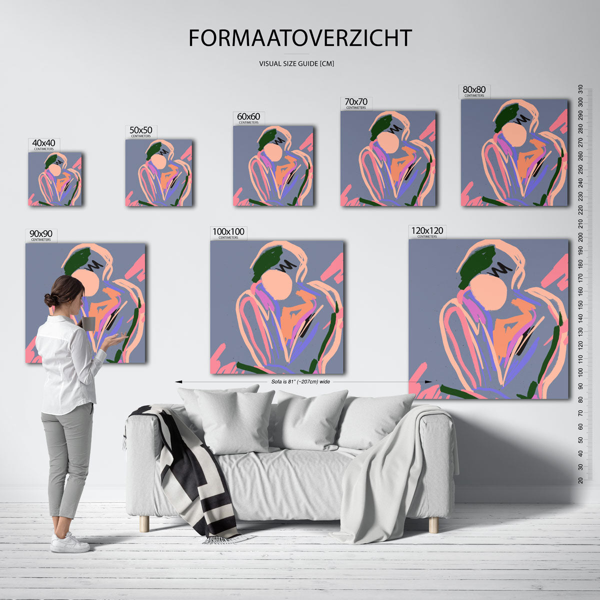 Abstracte vormen – vierkante muurposter met vrouwelijk portret