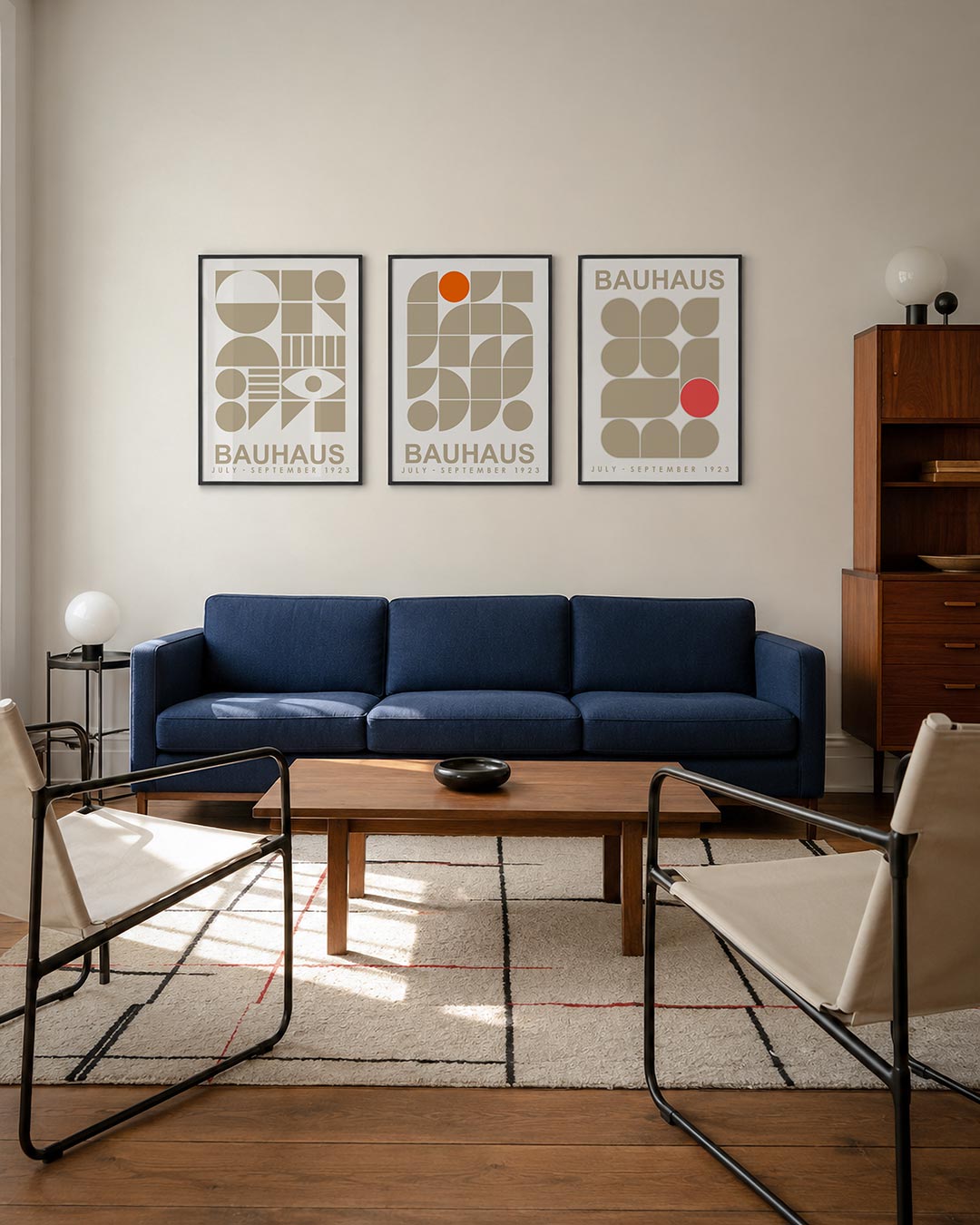 Vormen en vlakken driedelige posterset – deze posterset in drie delen toont een speelse ordening van cirkels, halve cirkels
