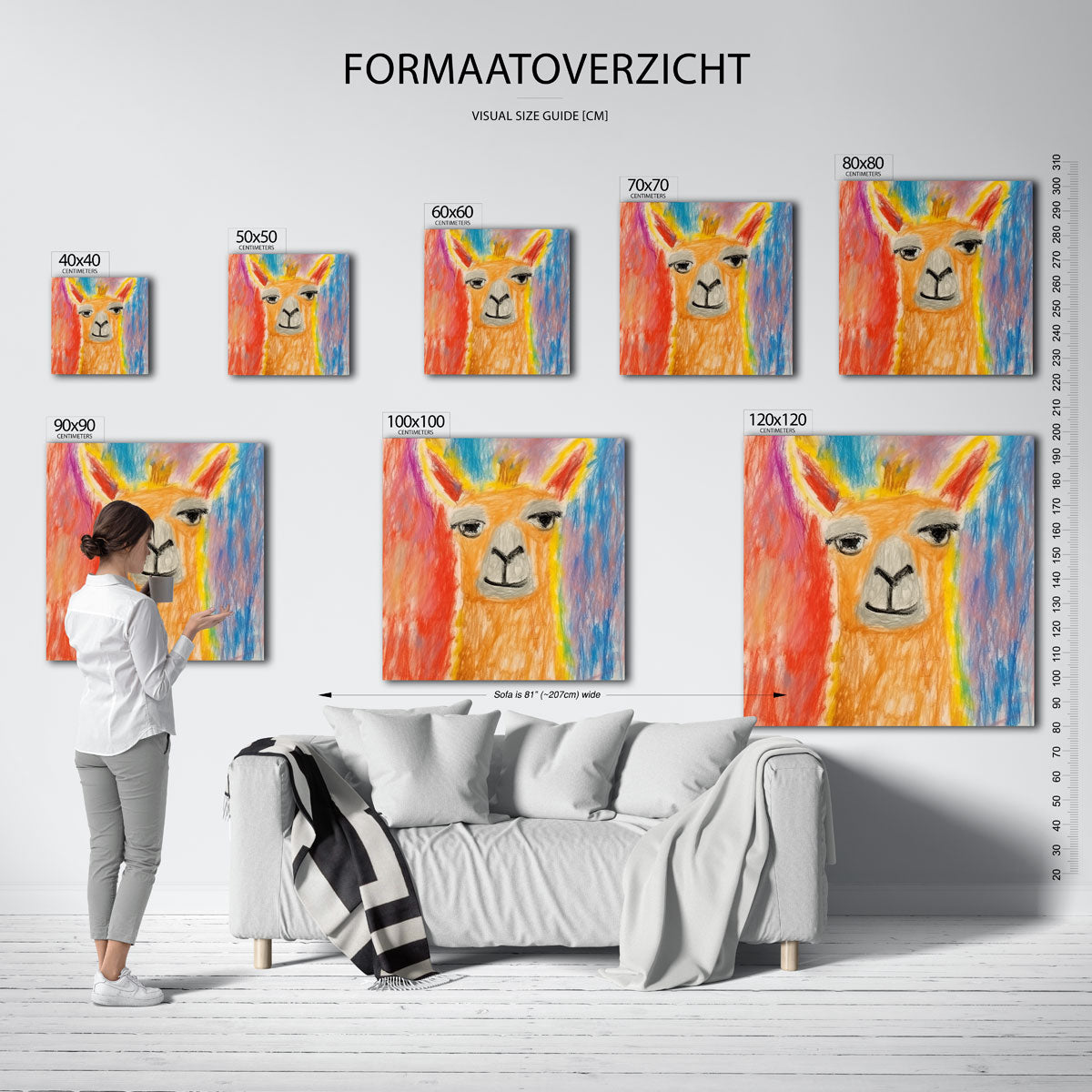 Lama met kleurrijke achtergrond – vierkante muurposter voor de kinderkamer