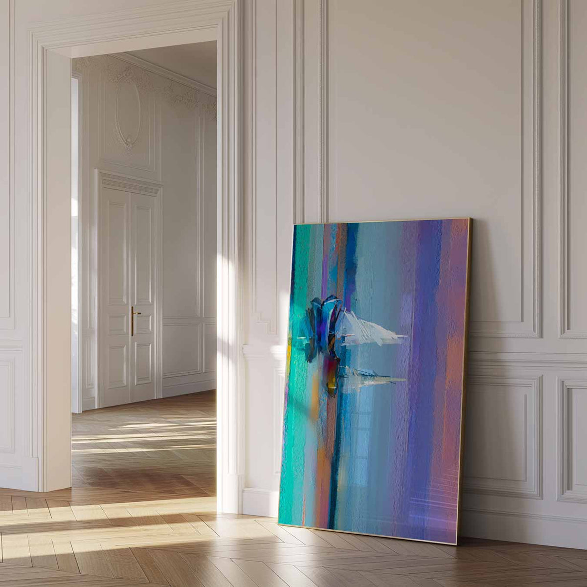 Abstracte Zeilboot – urban poster in staand formaat
