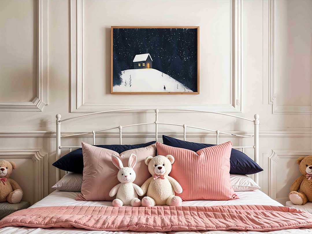 Winterlandschap met huis – kids poster in liggend formaat