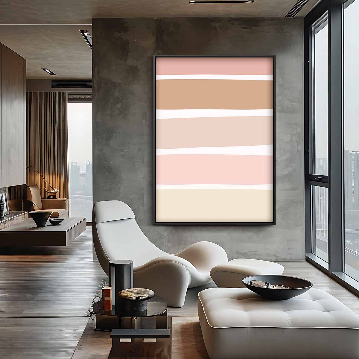 Zachte Aardetinten Strepen – staand kunstwerk voor modern interieur