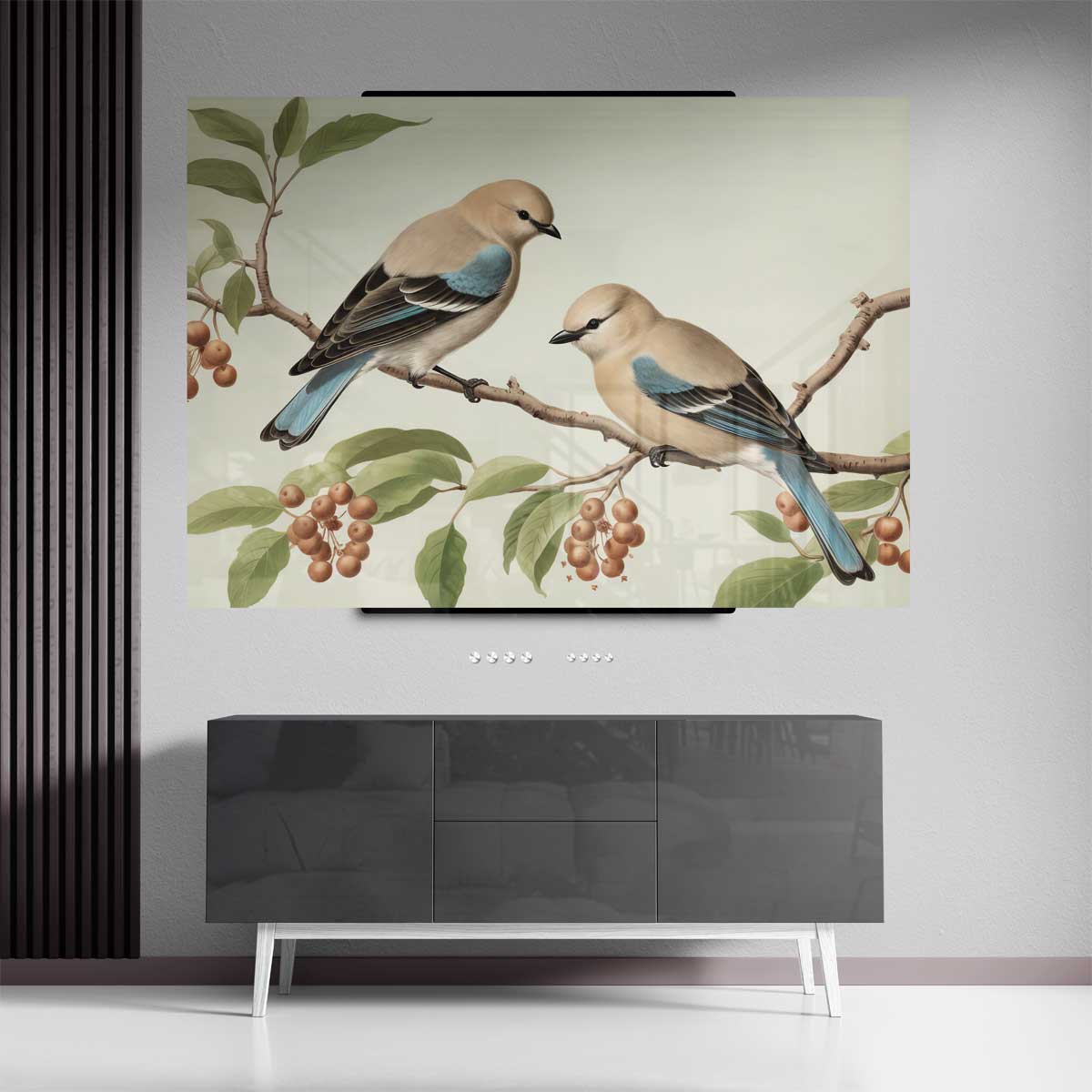 Twee Vogelvriendjes op een Tak – canvas kunstwerk als wanddecoratie