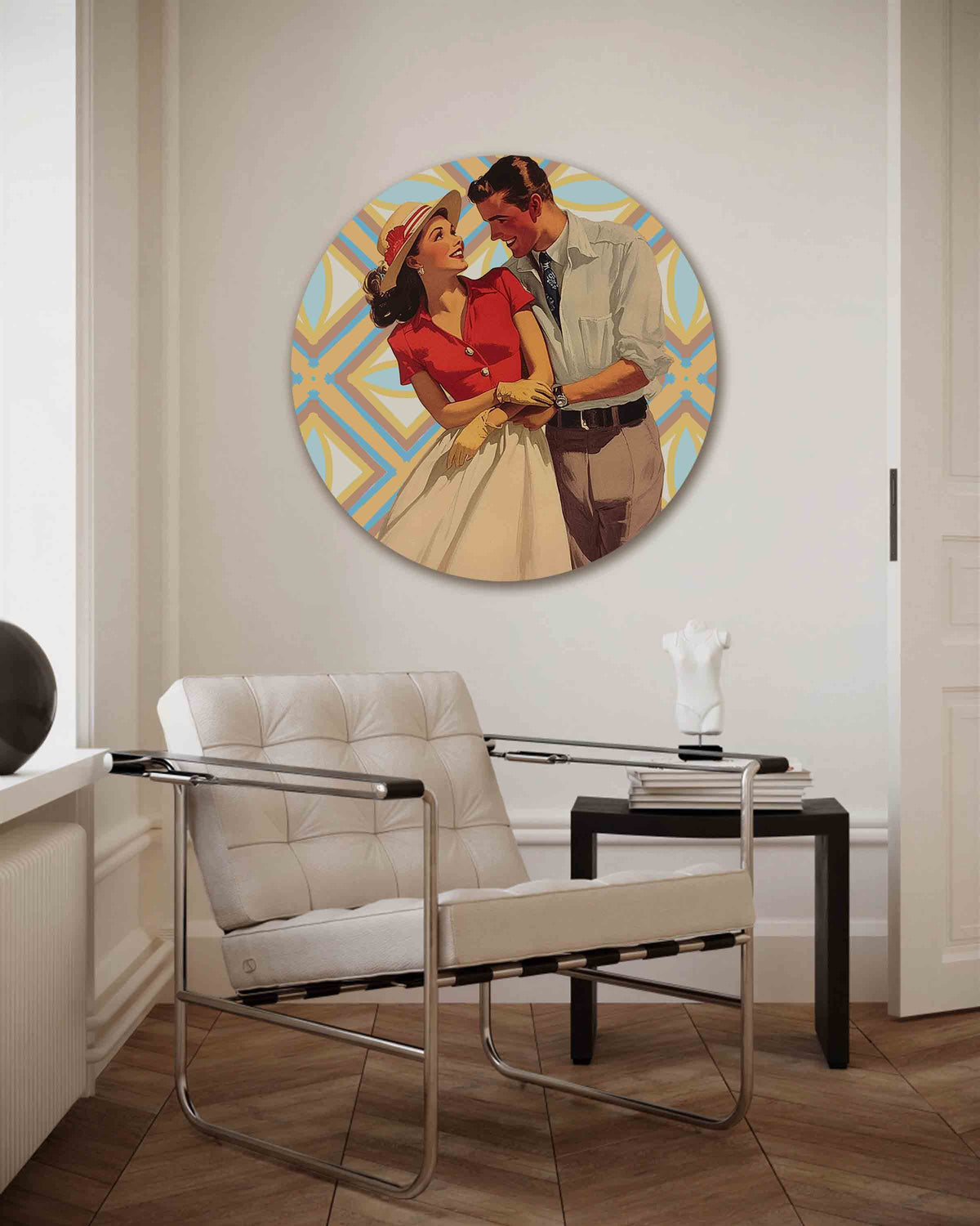 Stijlvol paar – Pop Art muurcirkel als ronde wanddecoratie