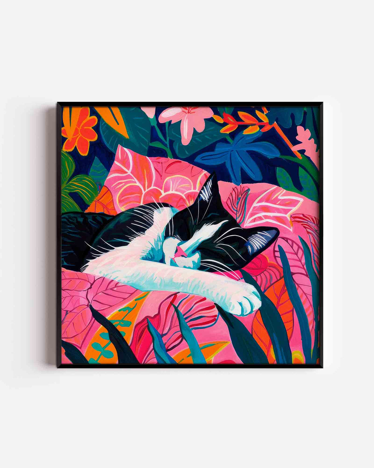 Slapende kat – kleurrijke illustratie poster als wanddecoratie