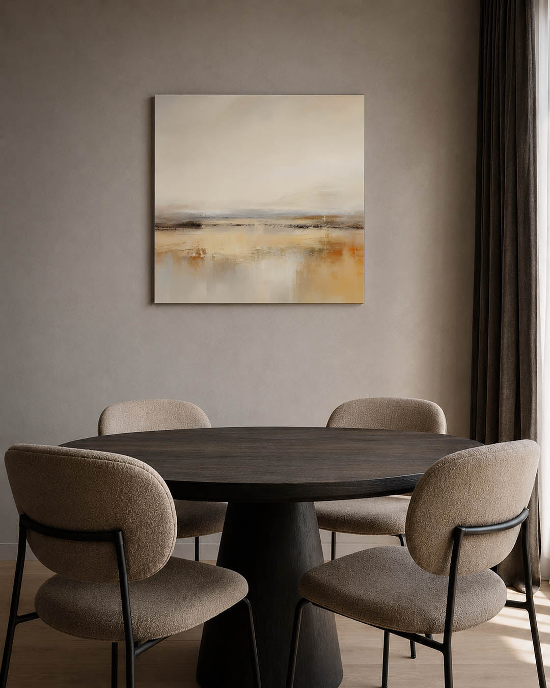 Zachte horizon kunstwerk – tweede productweergave – dit werk toont een serene compositie van zachte, vloeiende lijnen en