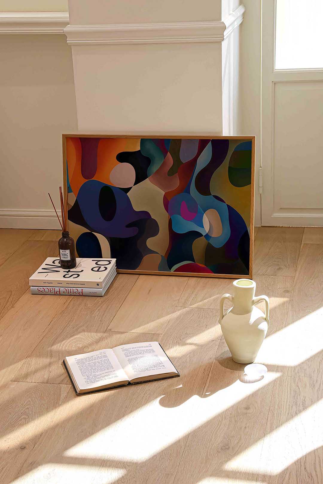 Vloeiende vormen – liggende kleurrijke abstracte wanddecoratie van WallArtistic