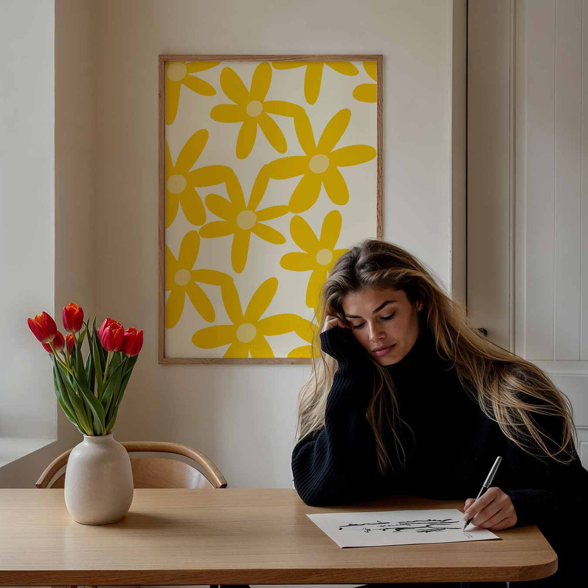 Zonnestralen Bloemenposter – bloemen poster als moderne staande wanddecoratie