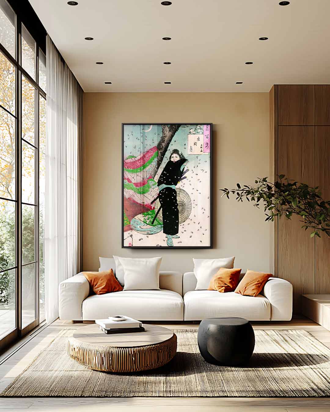 Samurai en Bloesem in de Lente – canvas wanddecoratie in portret formaat