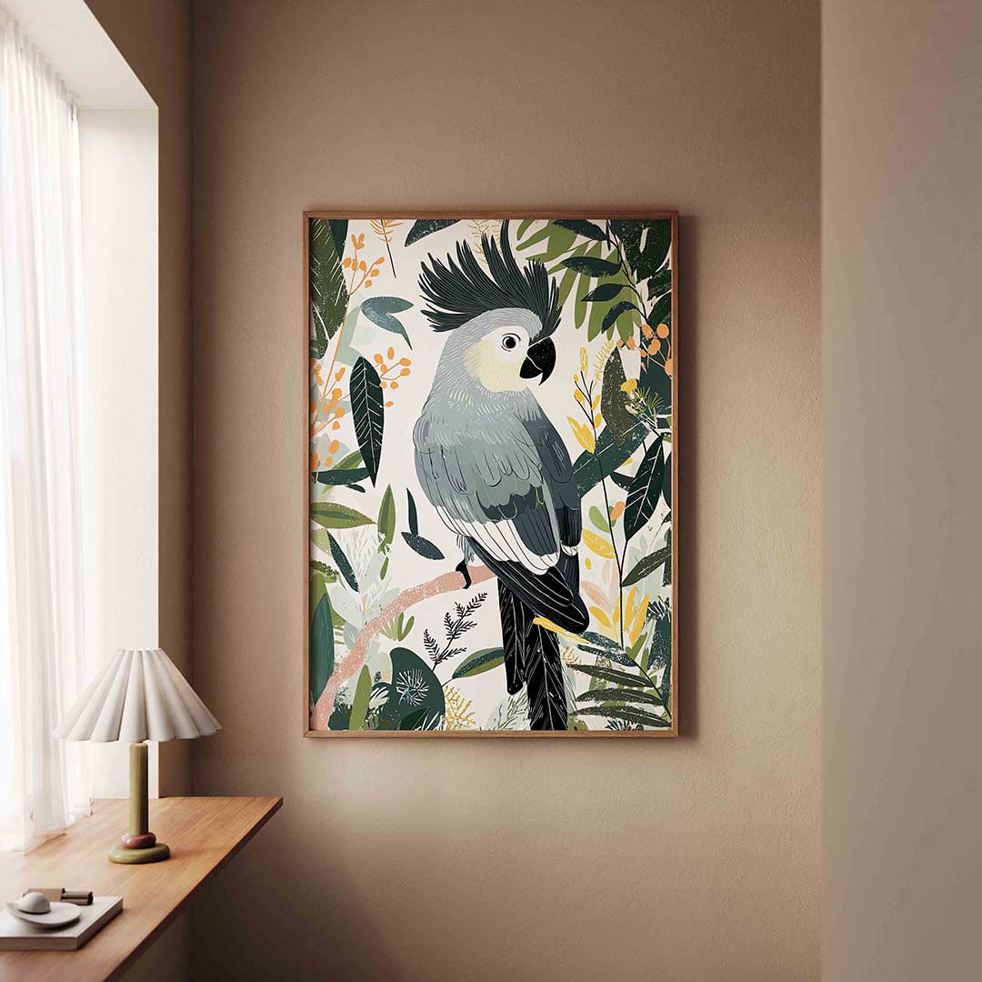 Papegaai en bladeren – staande dieren wanddecoratie van WallArtistic