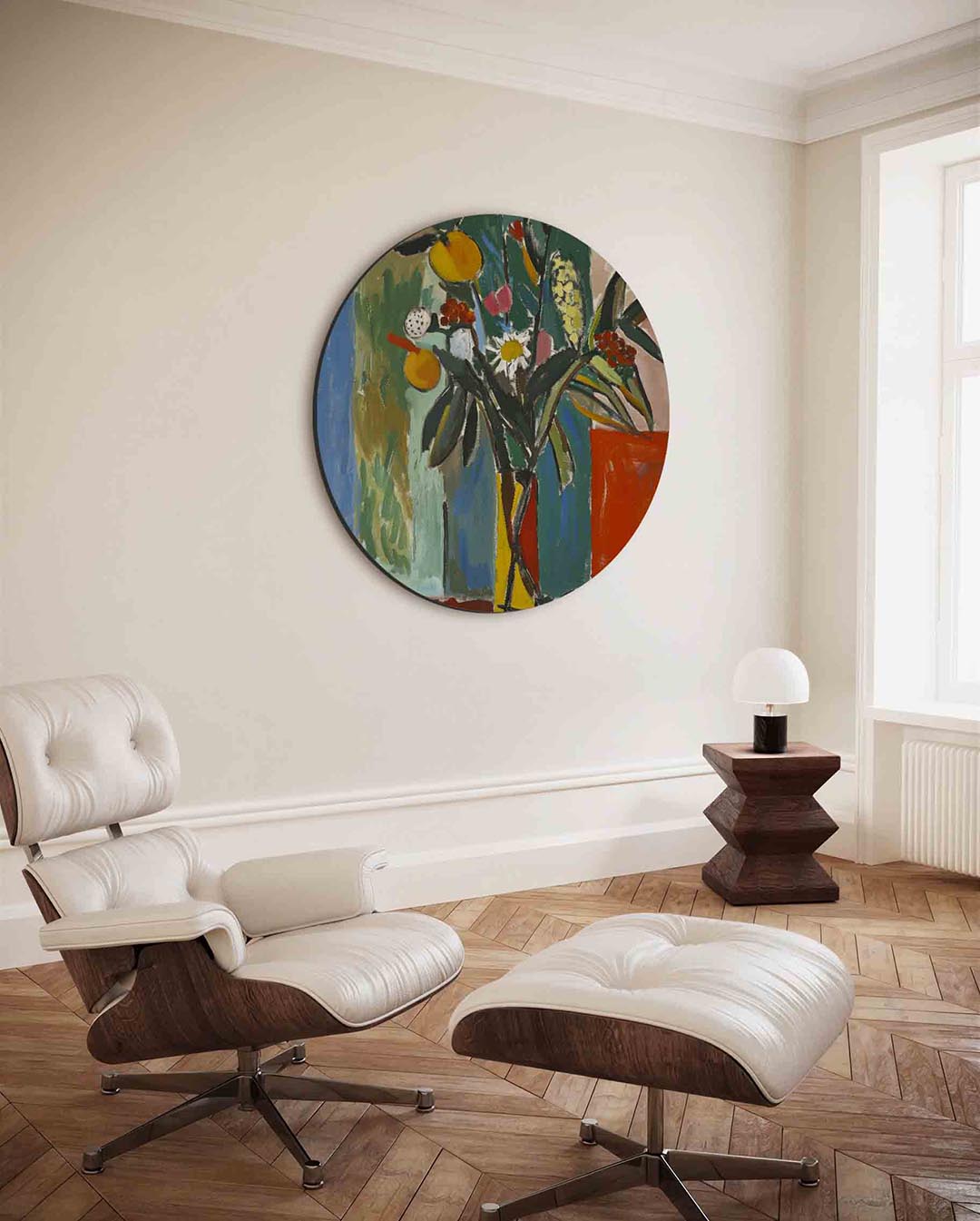 Bloemstilleven – moderne ronde wanddecoratie van WallArtistic
