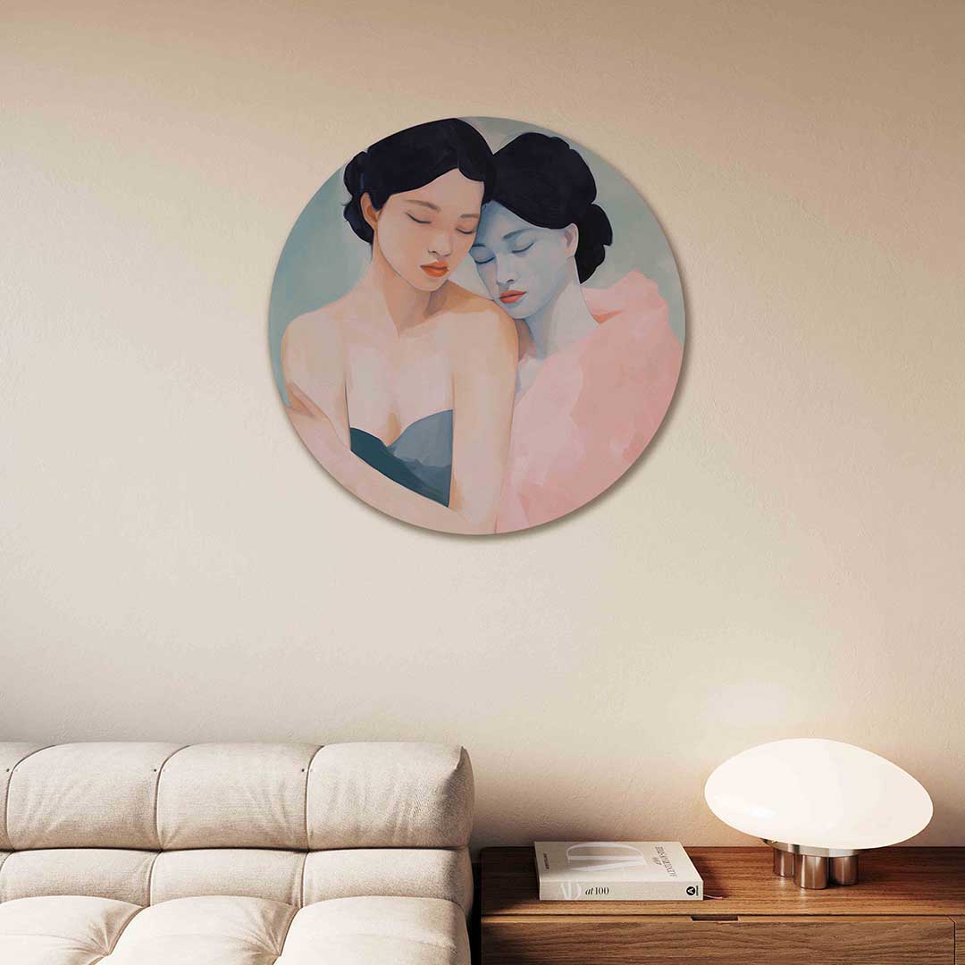 Twee figuren – portret muurcirkel als ronde muurdecoratie