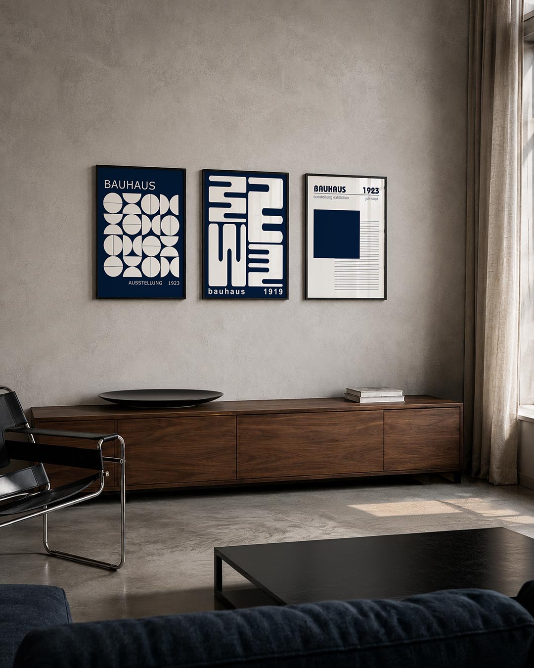Vorm en balans posterset – tweede productweergave – deze posterset in drie delen toont een ritmisch spel van witte cirkels en