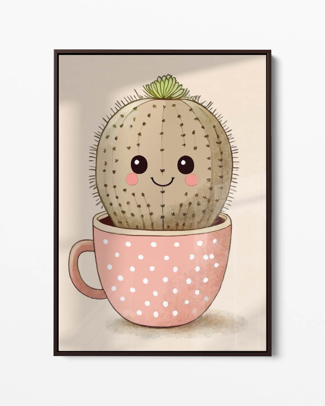 Vrolijke Cactus in Kopje – portret kunstwerk als wanddecoratie