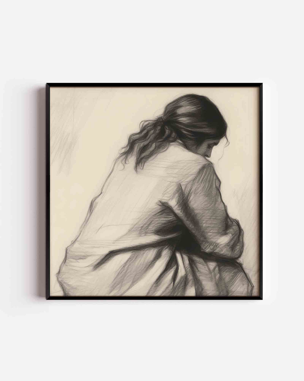 Zittende figuur – vintage vierkante poster als wanddecoratie