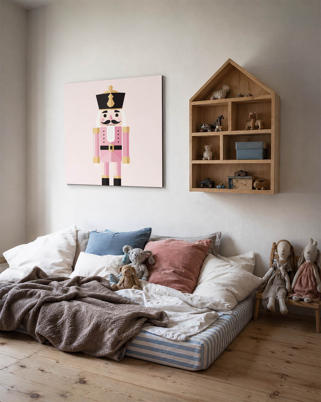 Speelse soldaat kunstwerk – derde productweergave – dit kunstwerk toont een figuur in roze tinten met zwarte en beige