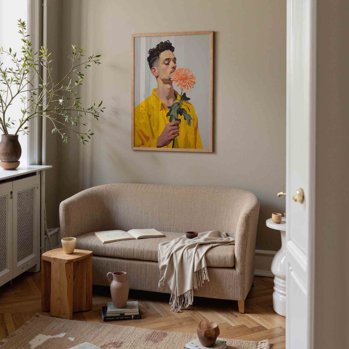 Man met bloem – botanische poster in staand formaat