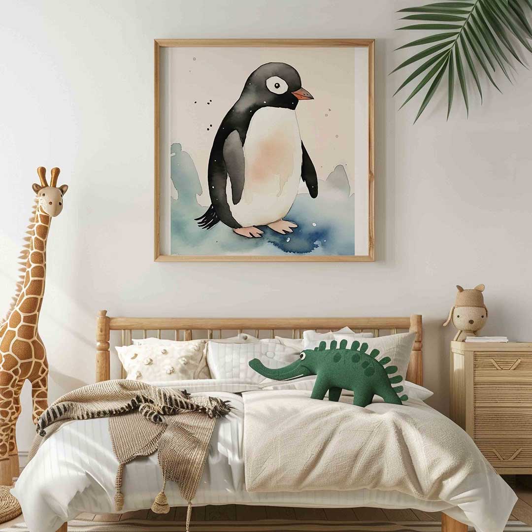 Pinguïn op ijs – vierkante kinderkamer wanddecoratie van WallArtistic