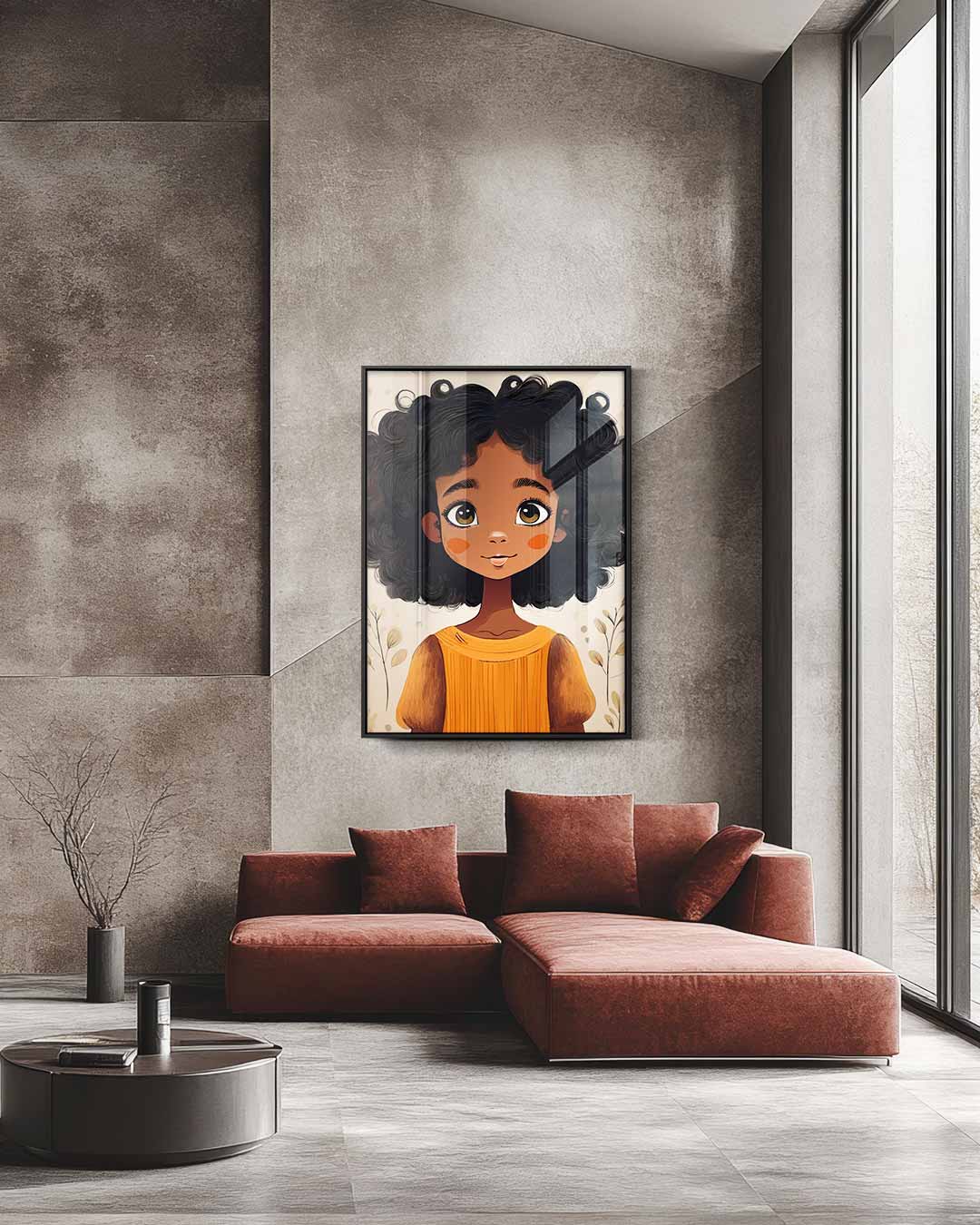 Schattig Meisje met Krullend Haar – staande wandkunst voor woonkamer of interieur