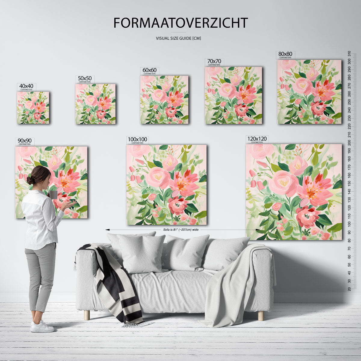 Bloemen in zachte tinten – vierkante muurposter met bloemen